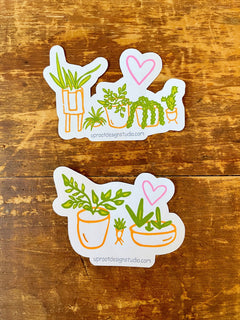 "Plant Mom" Sticker Pouch with Two Whimsical Houseplant Stickers + "Plant Mom" Hand-Lettered Decal Large Sticker