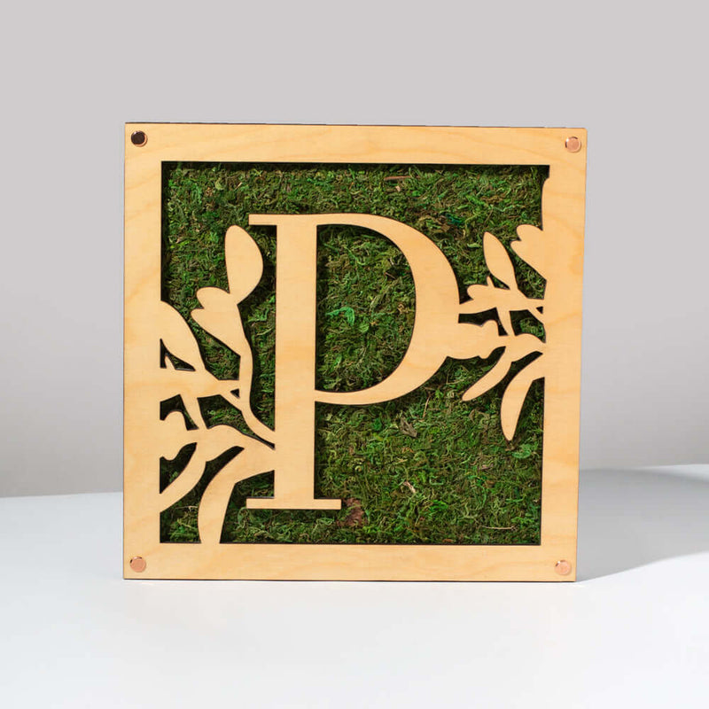 Monogrammed Moss Frame - Wooden Botanical Wall Art Letter 