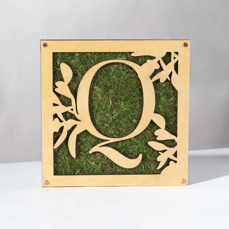 Monogrammed Moss Frame - Wooden Botanical Wall Art Letter 