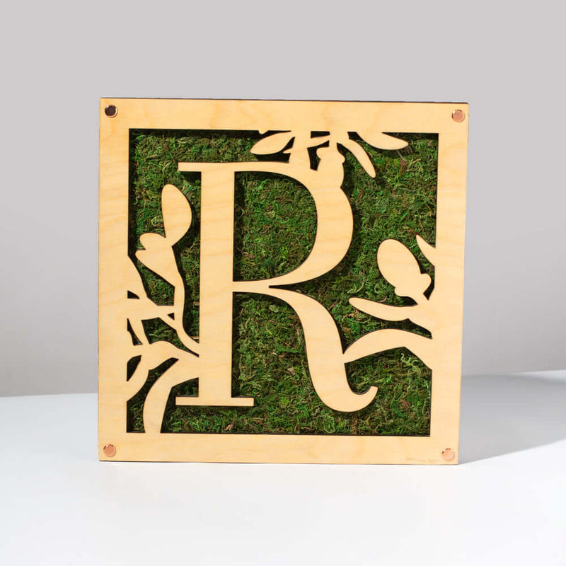 Monogrammed Moss Frame - Wooden Botanical Wall Art Letter 