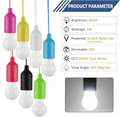 Battery Operated LED Pull Cord Light | Portable Hanging Lantern for Camping, Garden, Party, and Emergency