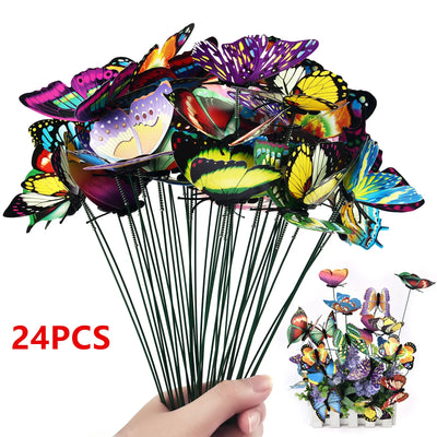 24Pcs Colorful Butterfly Garden Stakes | Outdoor Whimsical Yard Decor