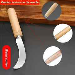 Curved Stainless Steel Weeding Tool with Wooden Handle | 2-in-1 Garden Tool for Outdoor Yard Use
