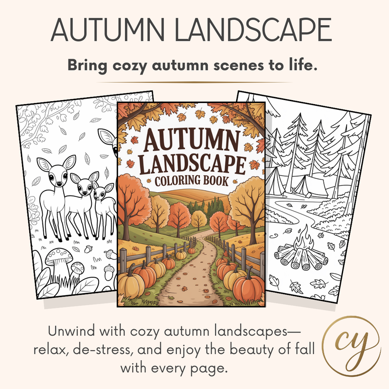 Autumn Landscapes Coloring Book – 150 Pages (Digital Download PDF)