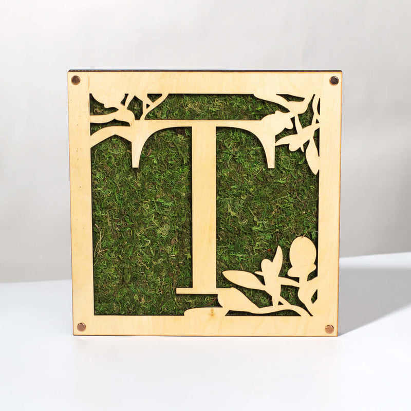 Monogrammed Moss Frame - Wooden Botanical Wall Art Letter 