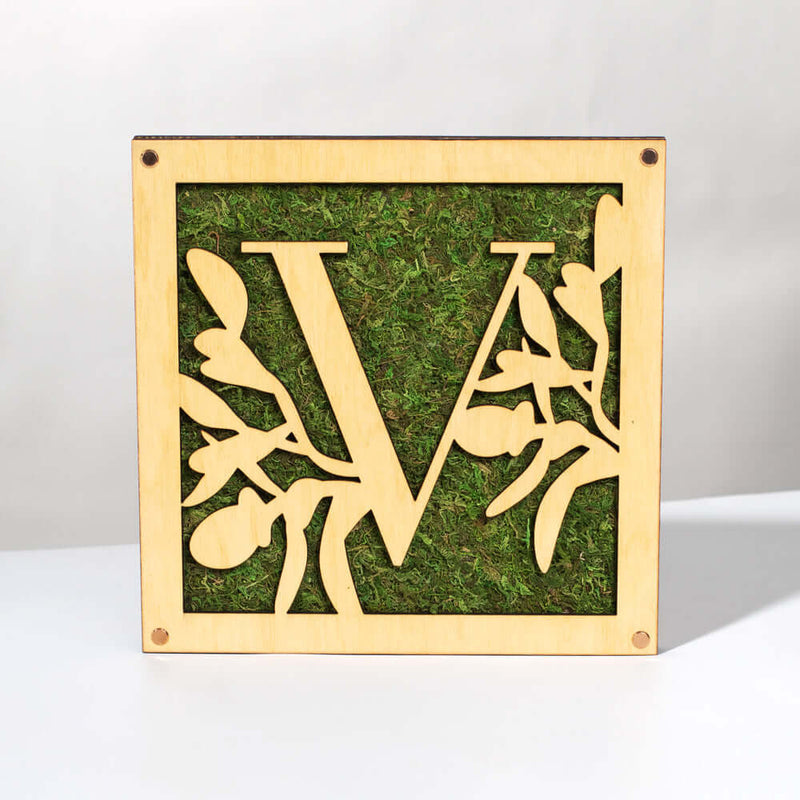 Monogrammed Moss Frame - Wooden Botanical Wall Art Letter 