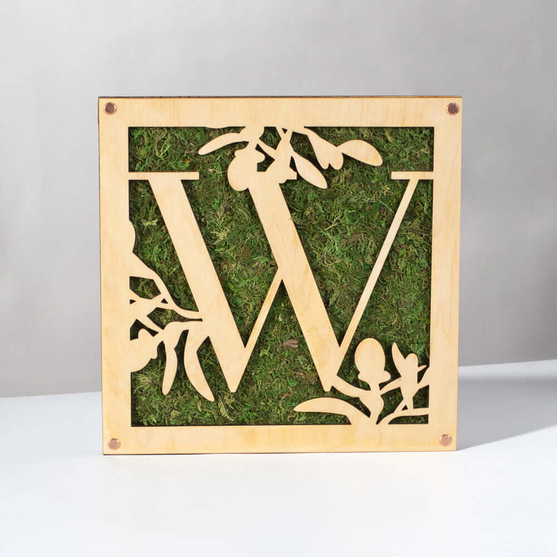 Monogrammed Moss Frame - Wooden Botanical Wall Art Letter 