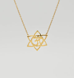 Gold Lotus Om Necklace – 14k Gold Filled, Dainty Yoga Jewelry, 17" Handmade Necklace