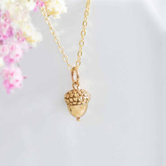 Dainty Acorn Charm 14k Gold Filled Necklace