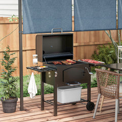 Charcoal Grill with Adjustable Height & Folding Shelves