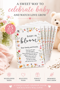 25 Pack Wildflower Seed Baby Shower Favors – Baby in Bloom Packets – Eco Friendly Party Favors
