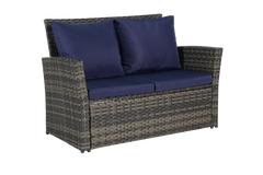 4 Pieces Outdoor Patio Furniture Set with Rattan Chairs and Tempered Glass Table