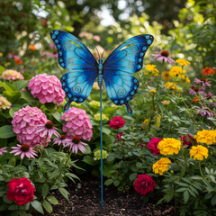 Cerulean Butterfly Painted Garden Stake