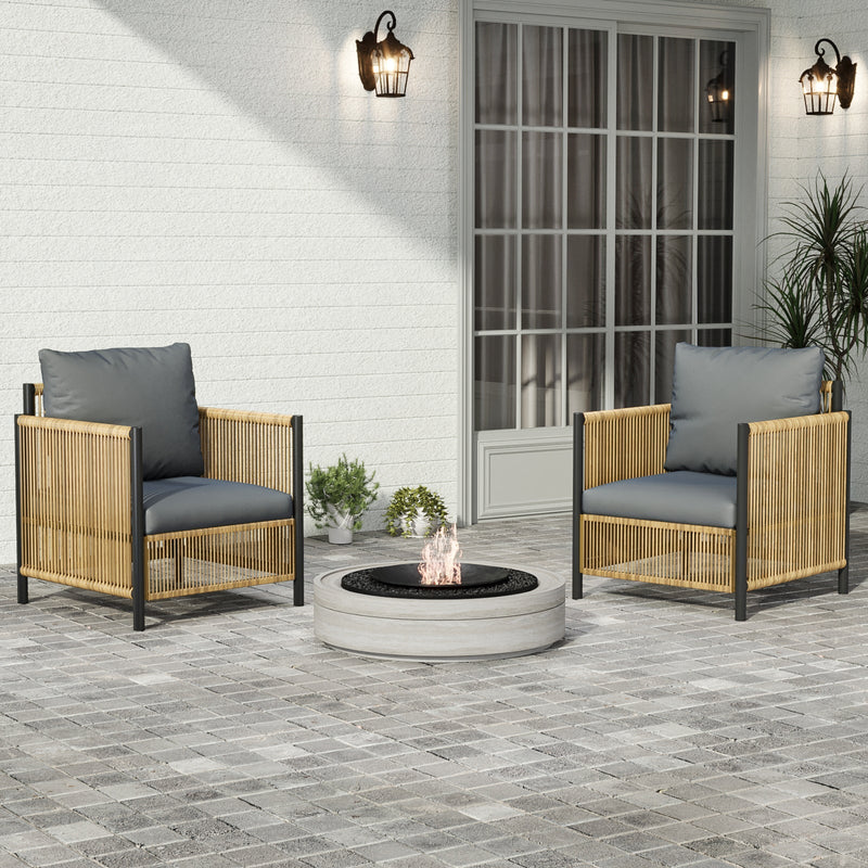 2-Piece Outdoor PE Wicker Sofa Set with Grey Cushions