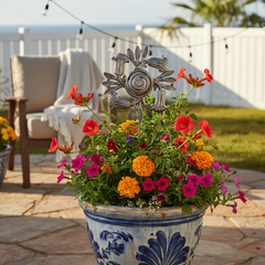Metal Trumpet Flower Twirl Garden Stakes