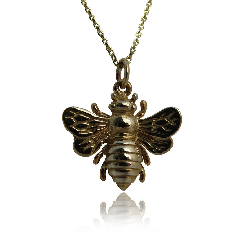 Large Gold Bee Necklace – 3D Bee Pendant on 18