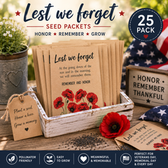25 Memorial Seed Packets | Lest We Forget Favors | Veterans Day Gifts