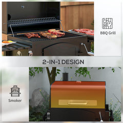 Charcoal Grill with Adjustable Height & Folding Shelves