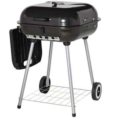 21-Inch Portable Charcoal Grill with Wheels and Bottom Shelf