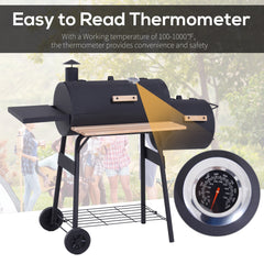 48-Inch Steel Portable Charcoal BBQ Grill and Offset Smoker Combo