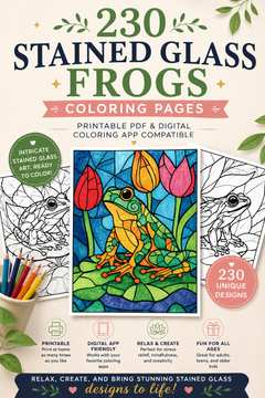 230 Stained Glass Frogs Coloring Pages – Printable PDF & Digital Coloring App Compatible