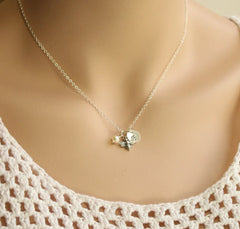 Bee Charm Necklace with Initial and Pearl or Birthstone – Sterling Silver