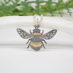 Mixed Metal Bee Necklace – Recycled Sterling Silver & Bronze on 18" Chain