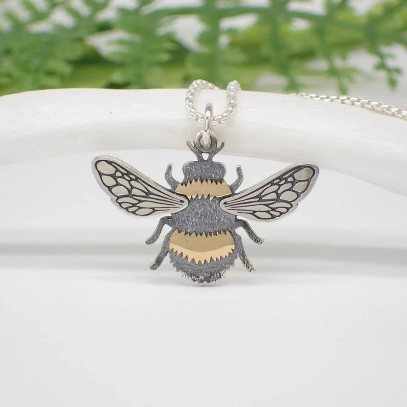 Mixed Metal Bee Necklace – Recycled Sterling Silver & Bronze on 18