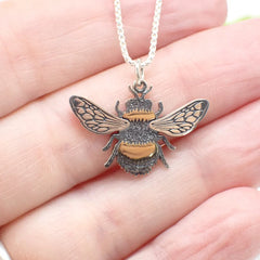 Mixed Metal Bee Necklace – Recycled Sterling Silver & Bronze on 18" Chain
