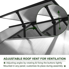 [06X12FT] Premium Polycarbonate Gray Walk-In Greenhouse Kit With Adjustable Vent And Lockable Door (SAK35264)