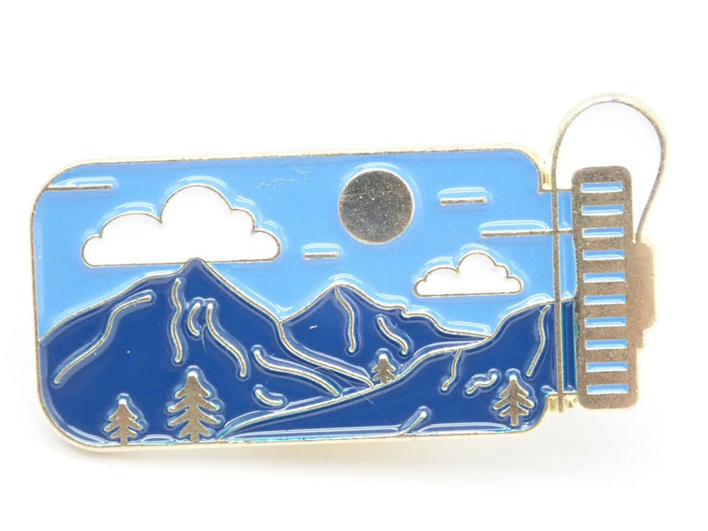 Mountain Water Bottle Enamel Pin – Sun & Clouds Outdoor Adventure Pin