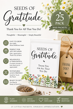 Seeds of Gratitude 25 Pack • Thank You Seed Packets • Wildflower Seed Favors